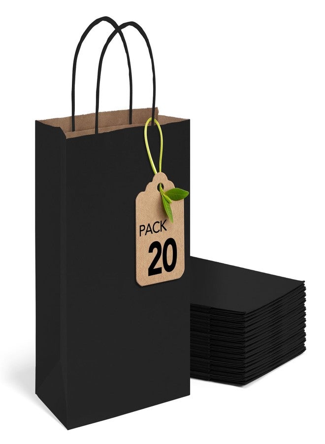 MESHA Black Paper Gift Bags 5.25x3.75x8 Inch 20pcs Small Paper Kraft with Handles Bulk,Grocery Shopping Wedding Party Favor Bag - Image 1